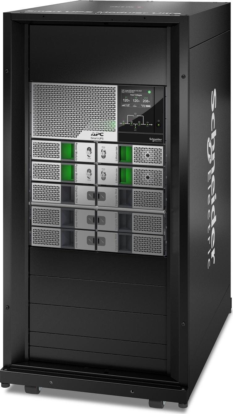 APC Smart-UPS Modular Ultra On-Line, 10kW scalable to 20kW N+1, Lithium-ion, Tower 24U, 208/240V, Network Management, W/ Battery chassis Front View