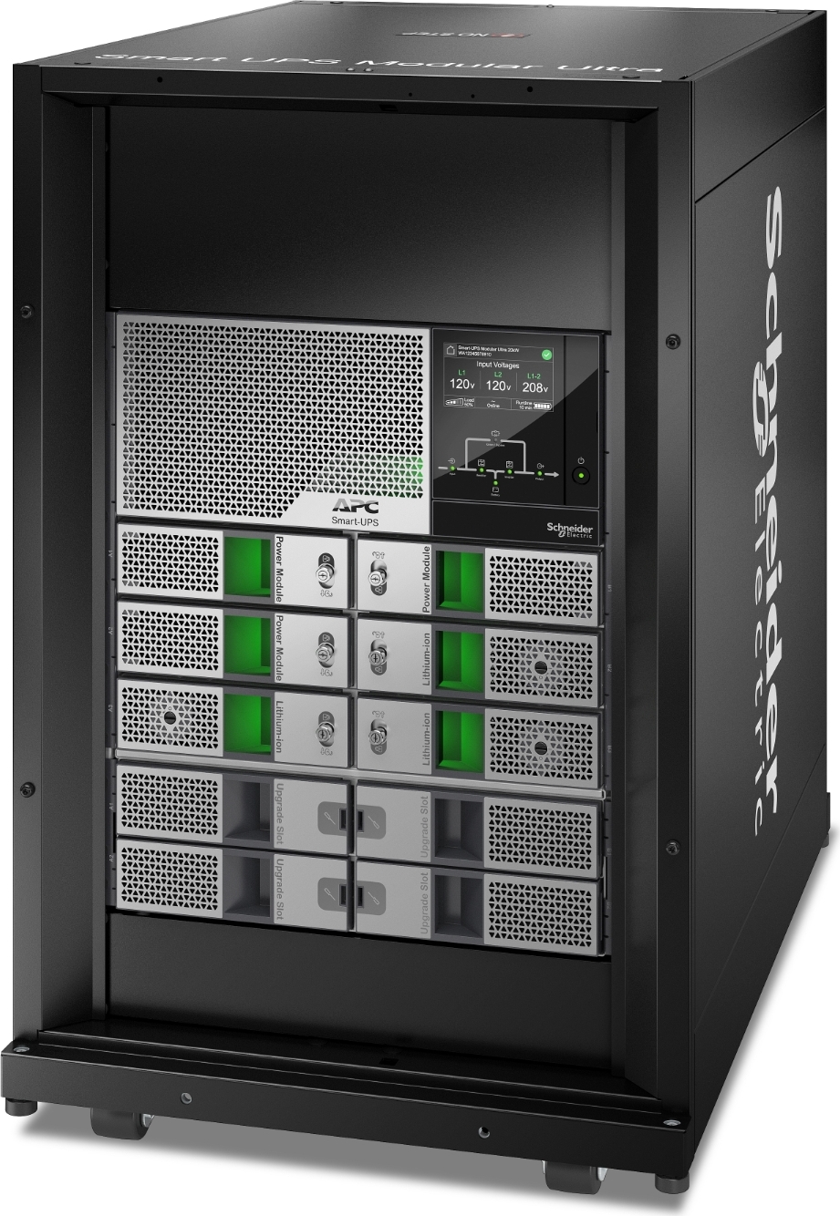 APC Smart-UPS Modular Ultra On-Line, 15kW scalable to 20kW N+1, Lithium-ion, Tower 18U, 208/240V, Network Management, W/ Battery chassis Front View