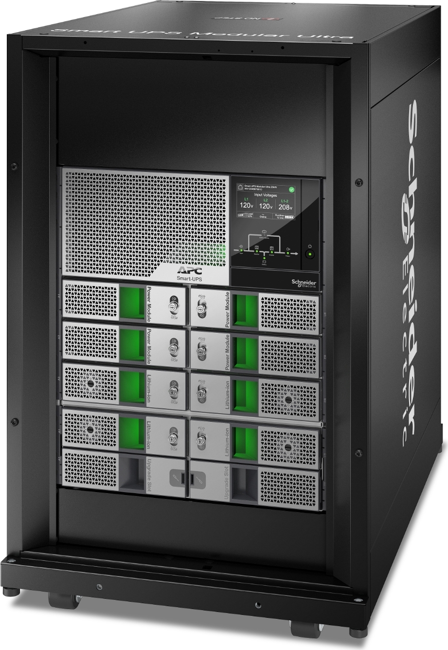 APC Smart-UPS Modular Ultra On-Line, 20kW scalable to 20kW N+1, Lithium-ion, Tower 18U, 208/240V, Network Management, W/ Battery chassis Front View