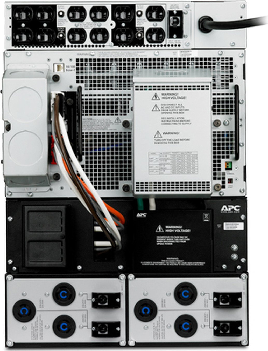 APC Smart-UPS RT 15kVA, 208V, LCD, rackmount, 14U, 12x 5-20R & 4x L6-20R & 1x L6-30R NEMA outlets, w/transfo 208V to 120V Back View