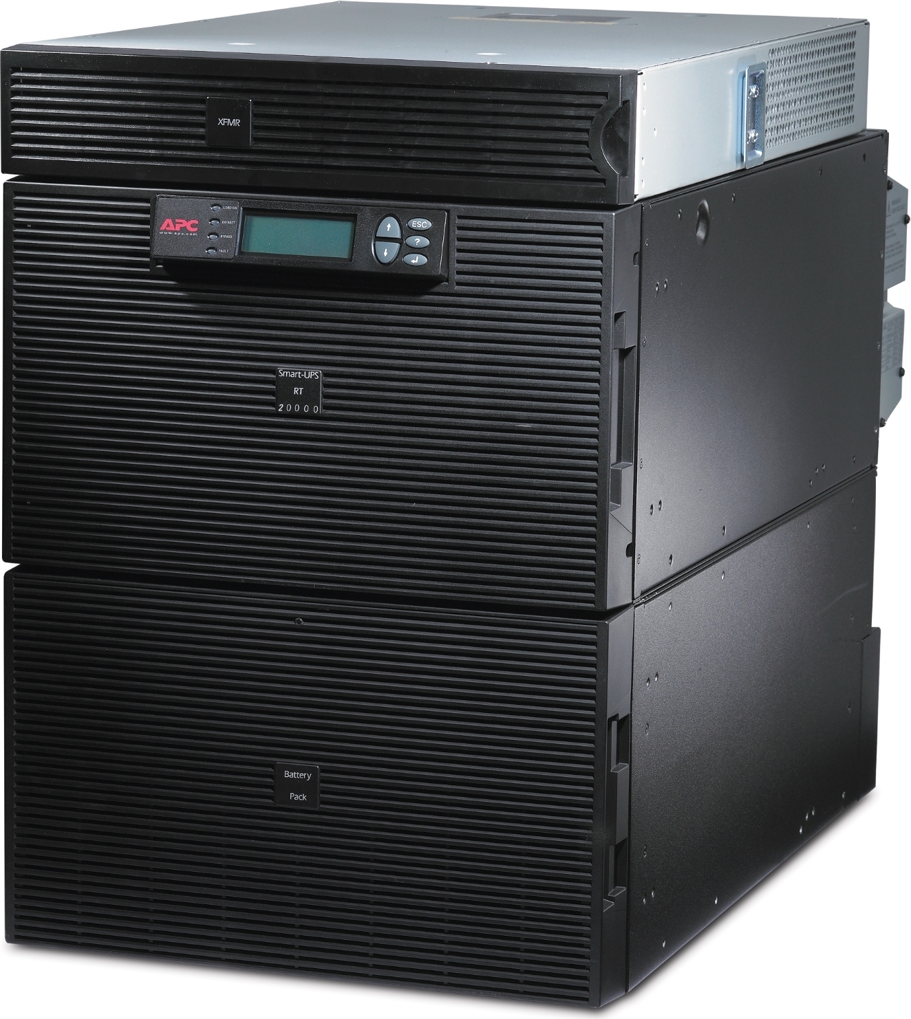APC Smart-UPS RT 20kVA, 208V, LCD, rackmount, 14U, 12x 5-20R & 4x L6-20R & 1x L6-30R NEMA outlets, w/transfo 208V to 120V Front View