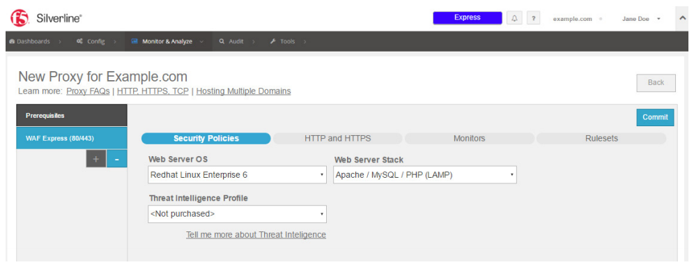 Easily configure domains, choose application stacks, and load SSL certificates for rapid app protection with the Silverline Web Application Firewall express service option.