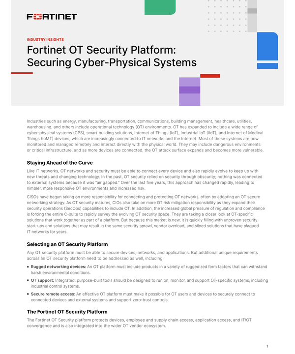 Fortinet OT Security Platform: Securing Cyber-Physical Systems cover