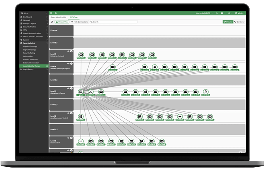 FortiGate Asset Identity Center OT view UI