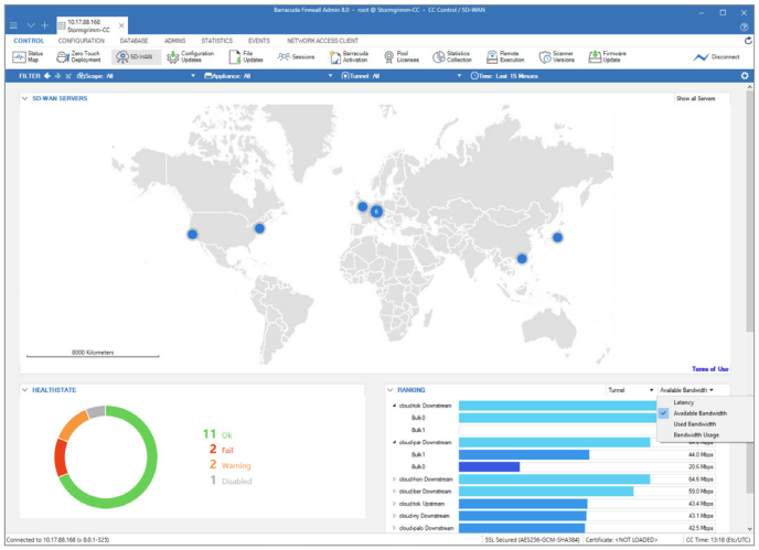 Barracuda CloudGen Firewall’s SD-WAN dashboard