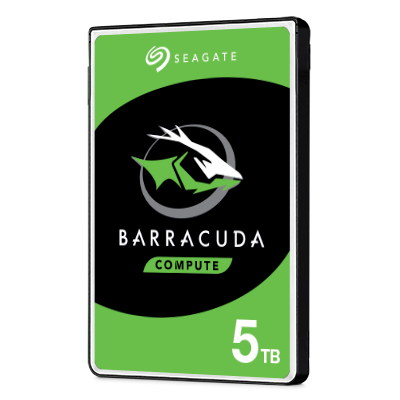 Seagate BarraCuda 2.5-inch 5TB hard drive viewed from the left