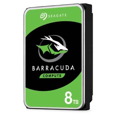 Seagate BarraCuda 3.5-inch 8TB hard drive viewed from the left