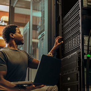 IT specialist configuring Seagate enterprise storage