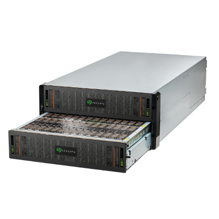 Seagate Exos FUSE AP5U84 with a drive drawer extended showing dual rows of enterprise drives
