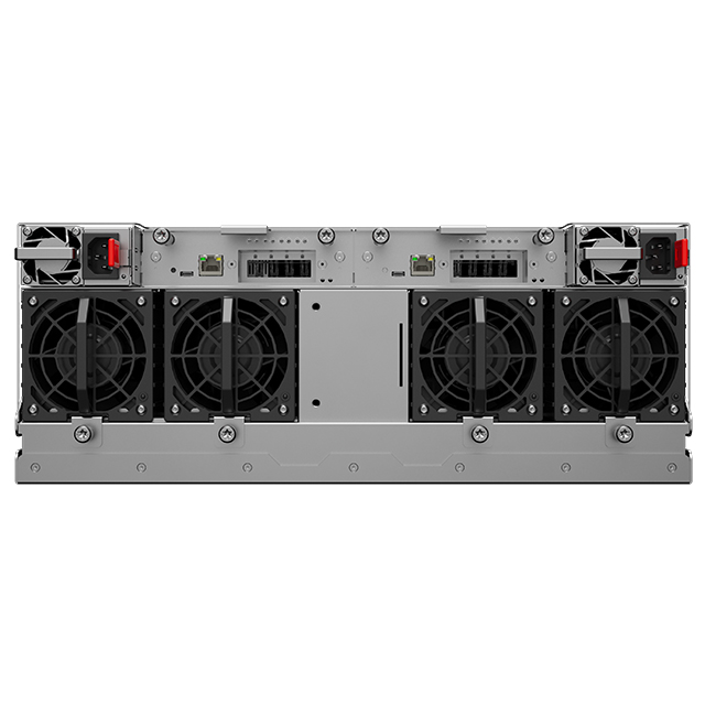 Seagate Exos SCALE DC4U100 installed in a hyperscale data center rack, rear cabling view