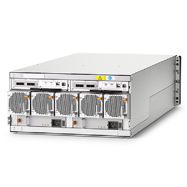 Rear view of a Seagate Exos PROTECT EP5U84 array showing dual redundant controllers, power supplies and host ports