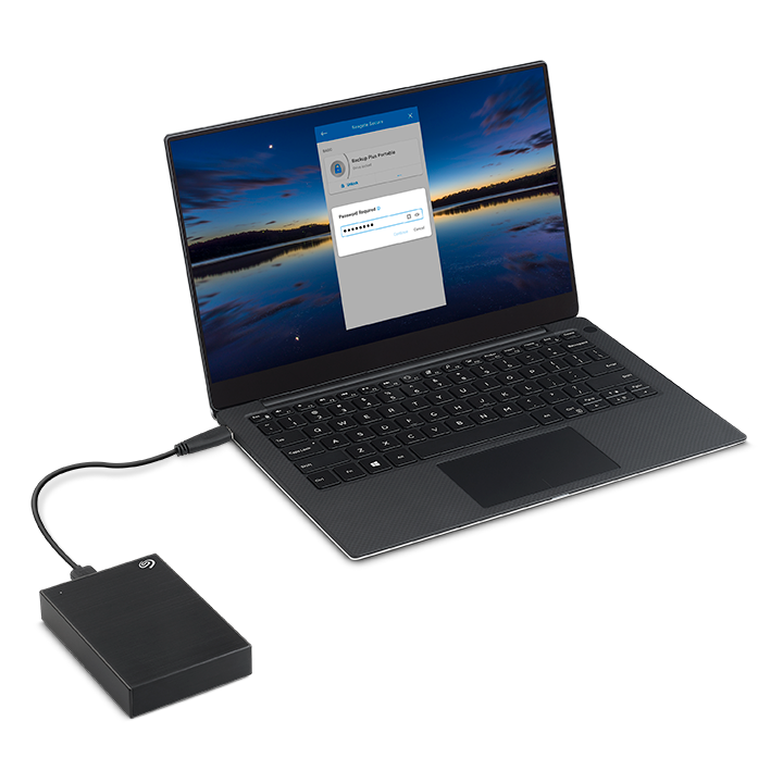 Seagate Expansion Portable hard drive three-quarter view showing the USB port