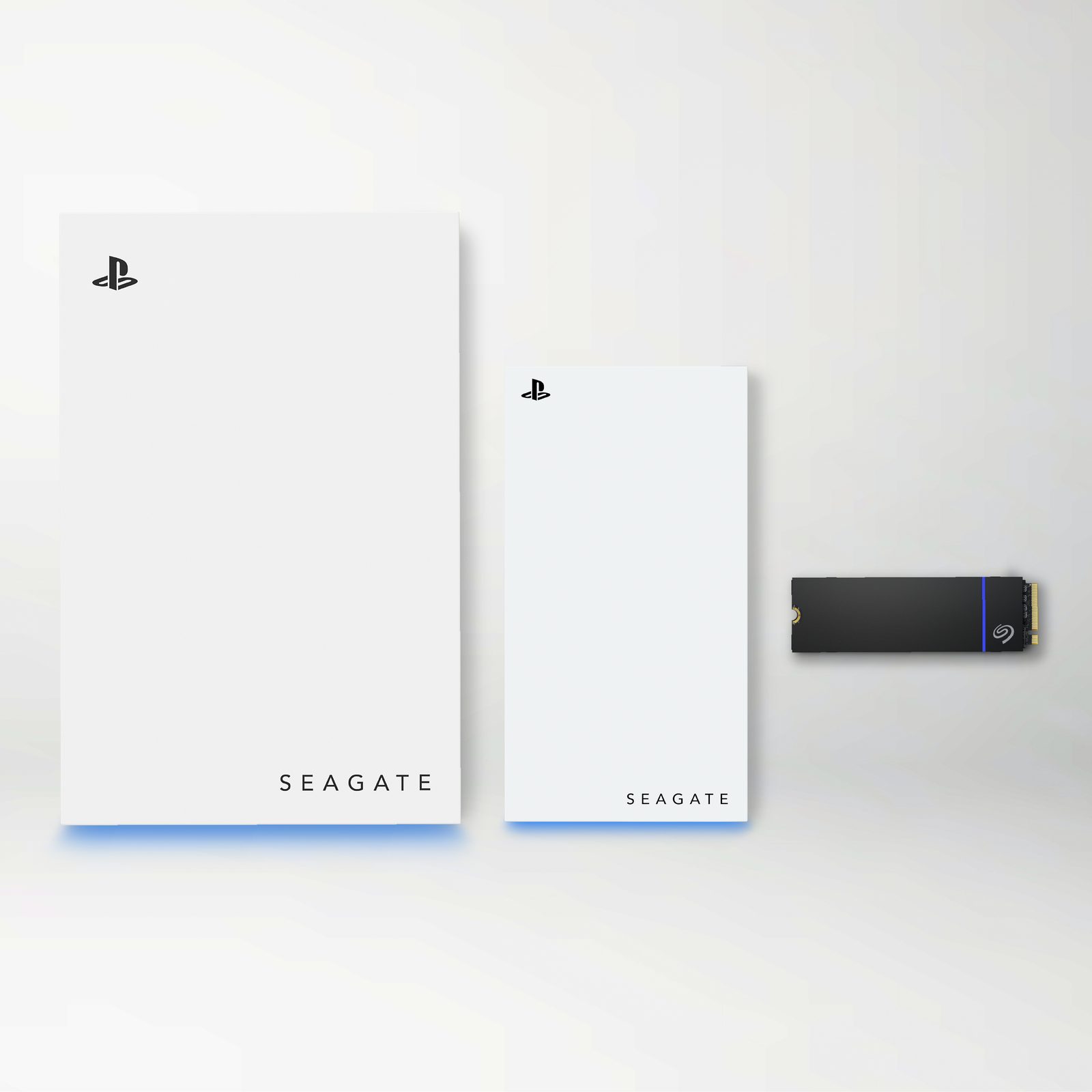 The Seagate PlayStation gaming storage family shown together from above