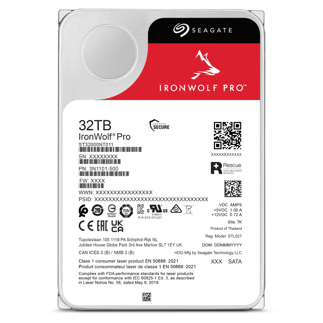 Seagate IronWolf Pro 32TB NAS hard drive underside showing the controller board