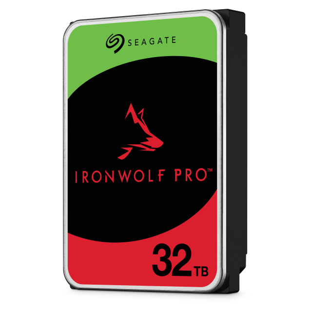 Seagate IronWolf Pro 32TB NAS hard drive viewed from the left