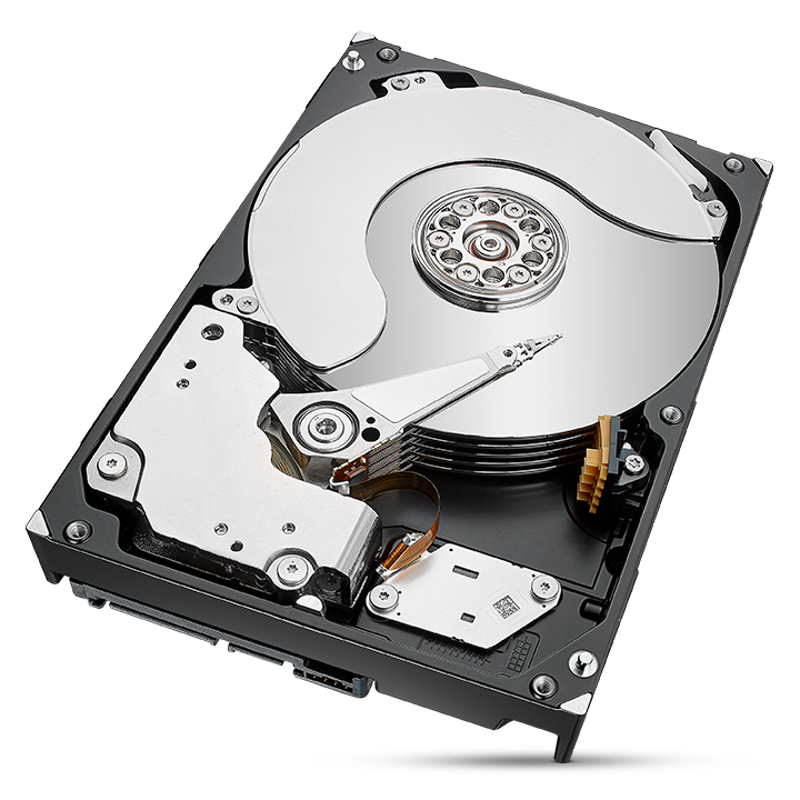 Seagate IronWolf Pro hard drive with the cover removed, showing platters and actuator