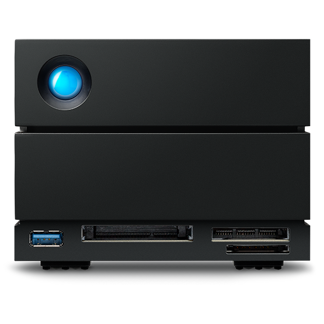 LaCie 2big Dock hardware RAID enclosure, front view showing two drive bays