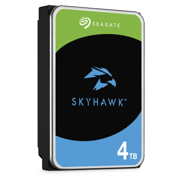 Seagate SkyHawk 4TB video hard drive viewed from the right showing the SATA connector