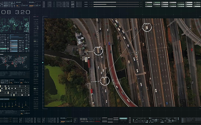 AI-analyzed surveillance video feed identifying objects in a monitored scene