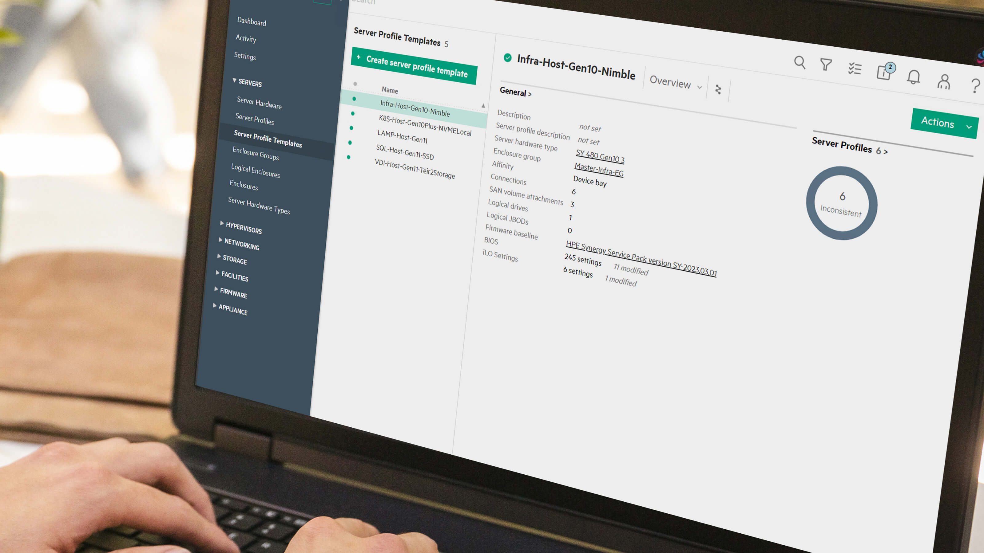 HPE OneView server profile templates console managing HPE Synergy infrastructure