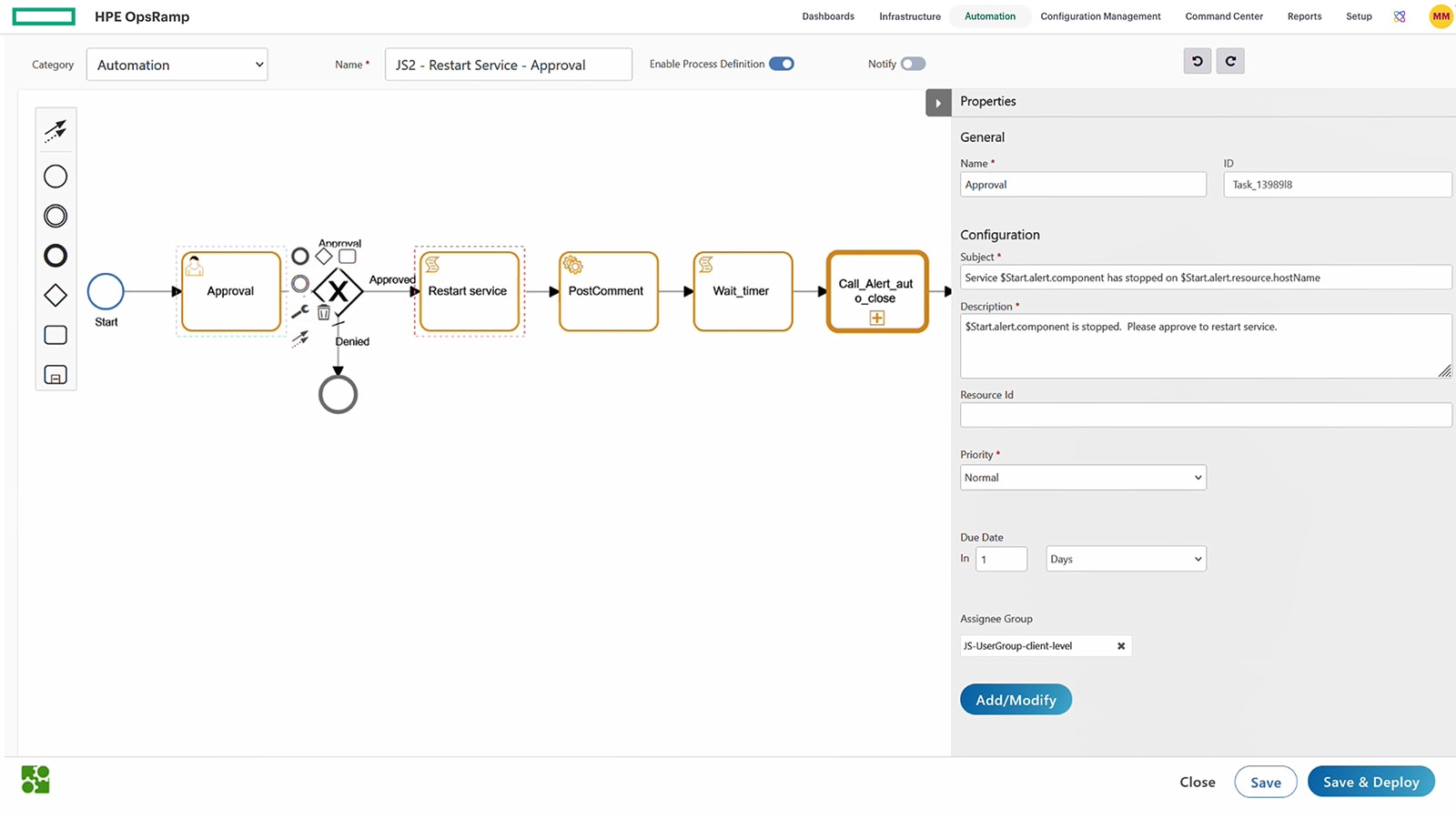 HPE OpsRamp intelligent automation process designer