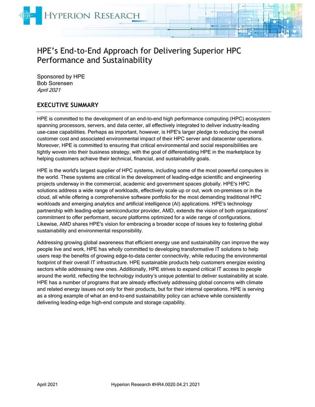 Cover of An end-to-end approach to superior HPC performance and sustainability