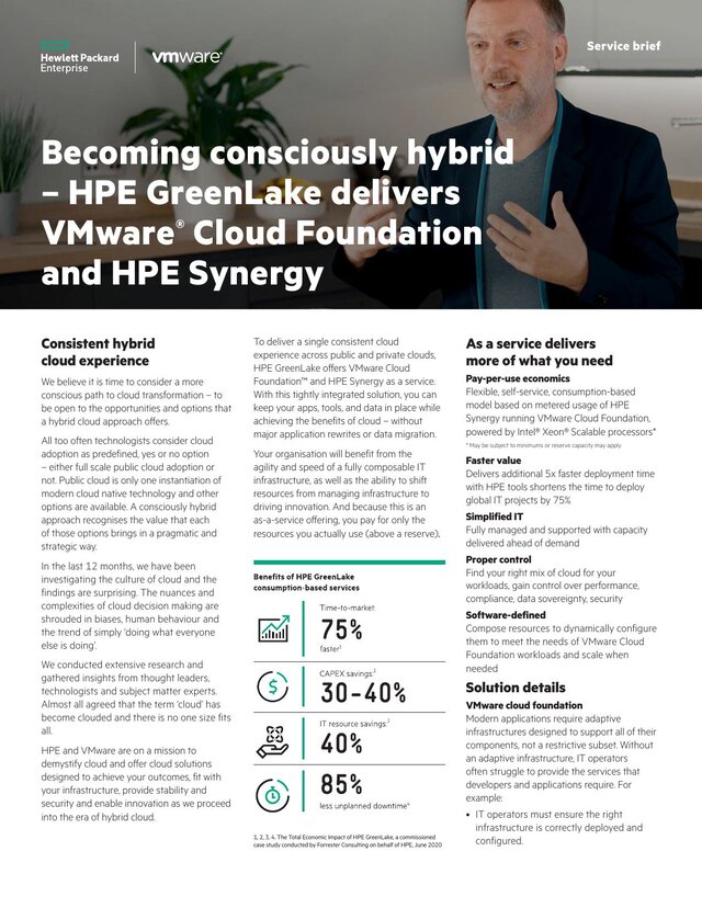 Cover of HPE GreenLake for VMware Cloud Foundation and HPE Synergy