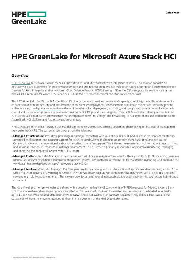 Cover of HPE GreenLake for Microsoft Azure Stack HCI