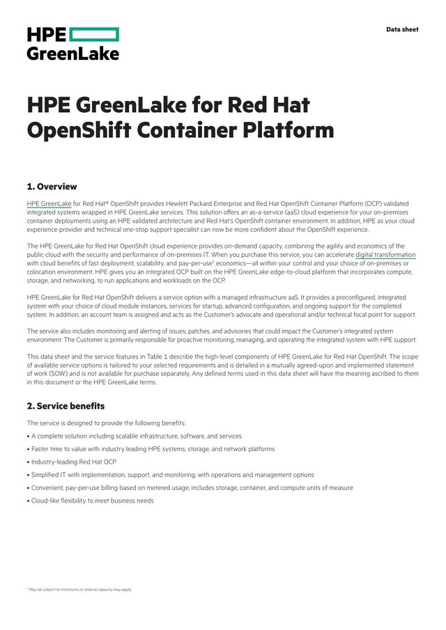 Cover of HPE GreenLake for Red Hat OpenShift Container Platform