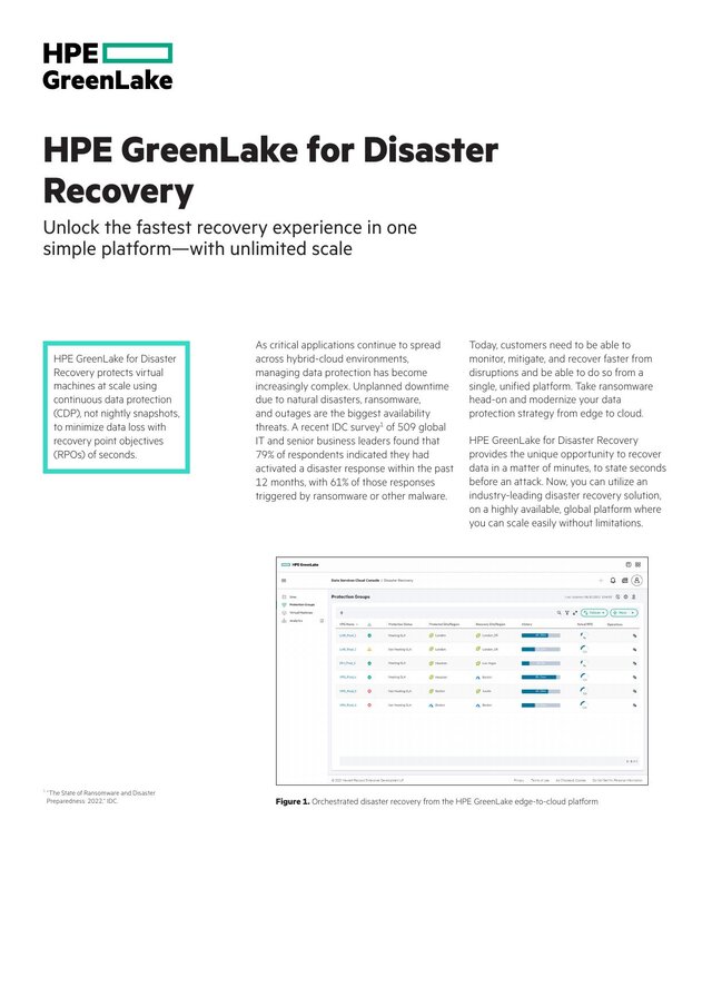Cover of HPE GreenLake for Disaster Recovery
