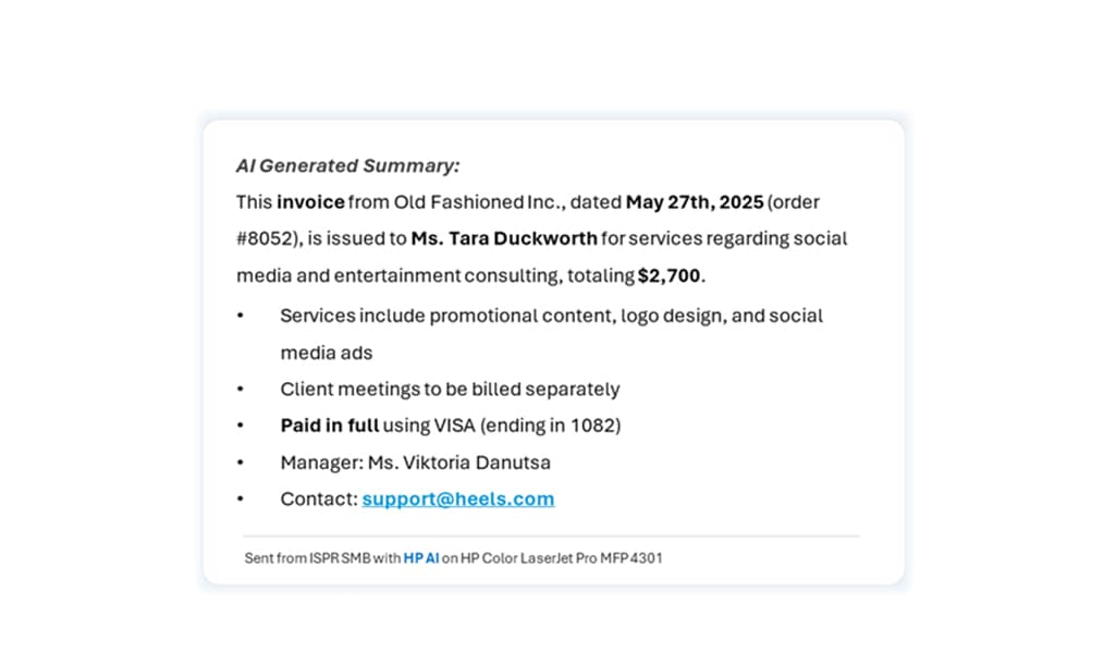 HP AI creating instant document summaries from scans