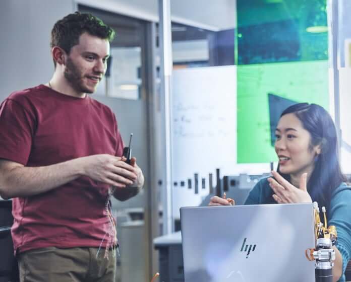 Creative team editing 4K video on HP ZBook mobile workstation with NVIDIA RTX graphics