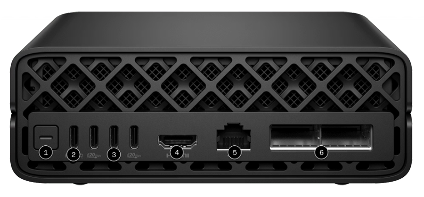 HP ZGX Nano G1n AI Station back view showing all ports