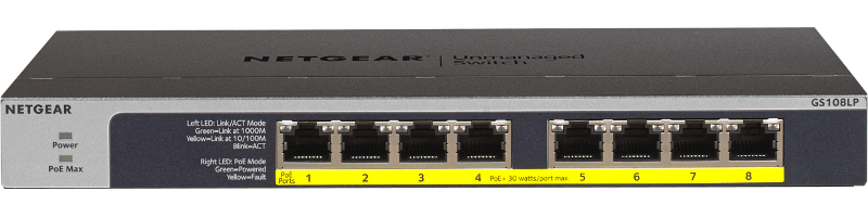 新品 未開封NETGEAR GS108LP-100AJS 8ポートPoE NETGEAR GS108LP 8-port Gigabit Ethernet Unmanaged Switch