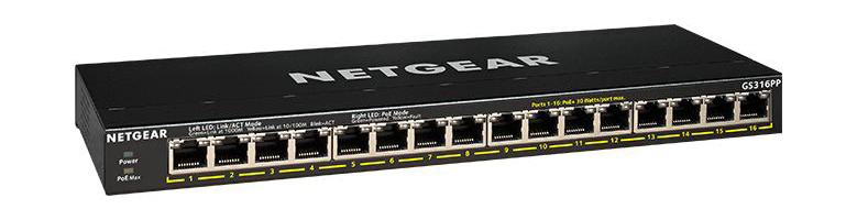 NETGEAR GS316P 16ポートPoEスイッチングハブ NETGEAR 16-Port Gigabit Ethernet Unmanaged PoE+ Essentials