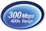 300 Mbps with a range of up to 400 ft.