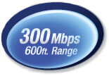 300 Mbps with a range of up to 600 ft.