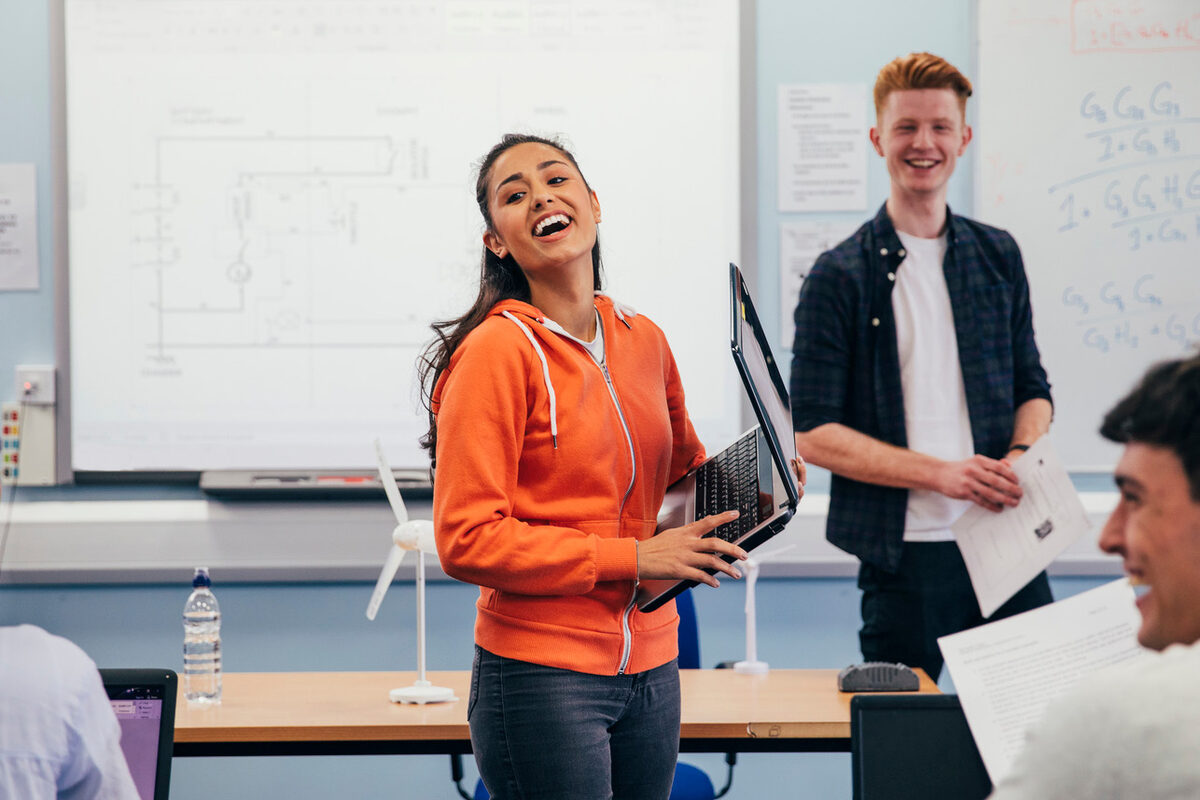 Students and a lecturer in a University of Plymouth teaching room