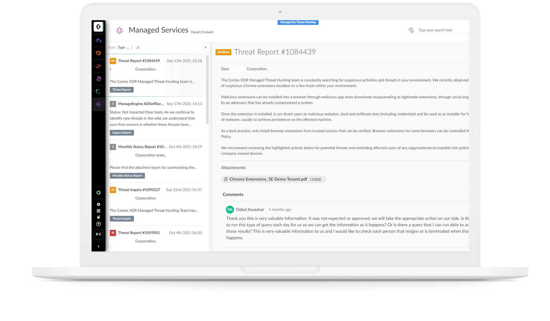 Unit 42 MDR threat hunting dashboard
