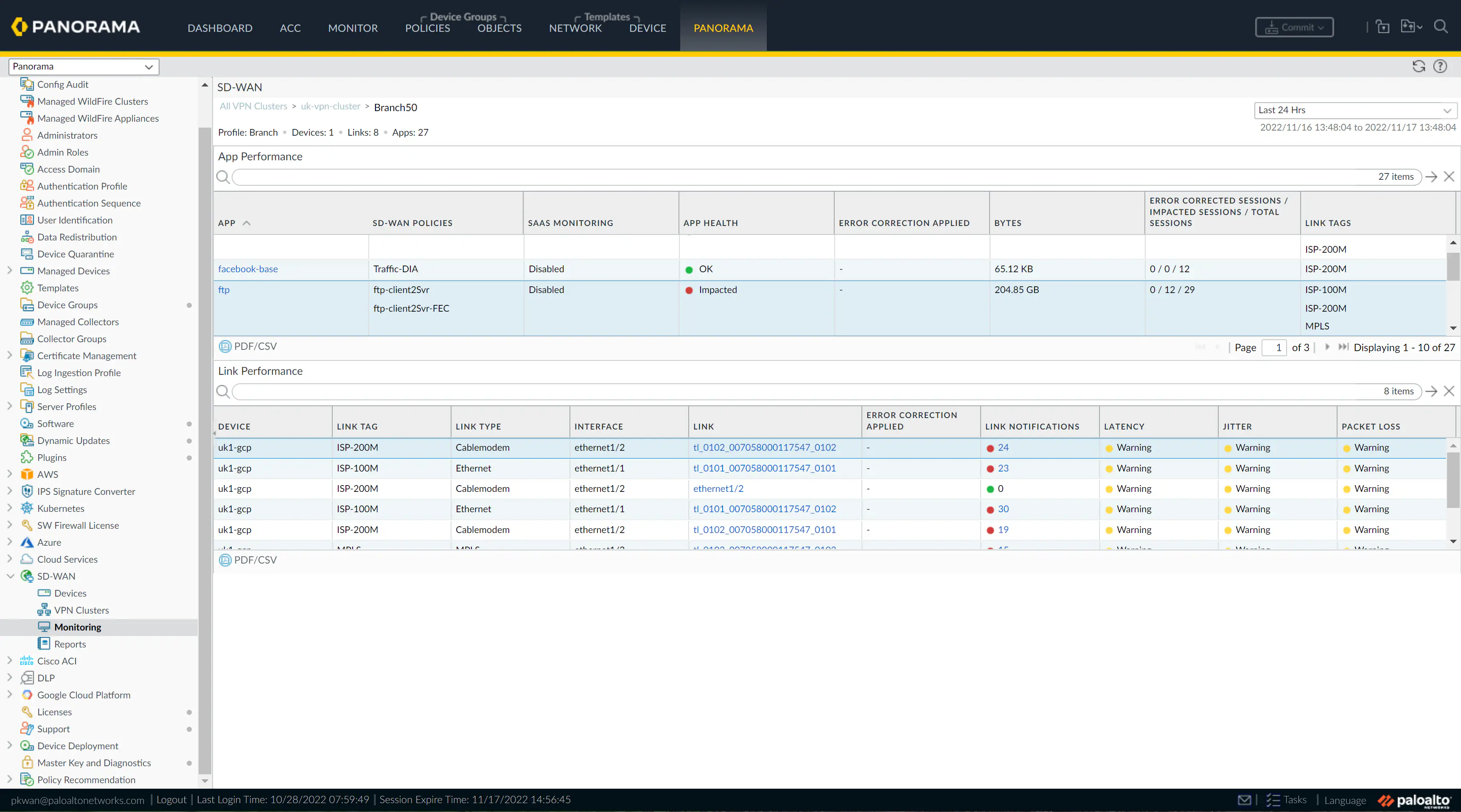 SD-WAN Performance Monitoring Dashboard