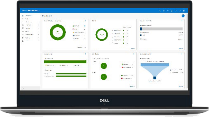 The PowerProtect Data Manager dashboard on a laptop, showing asset protection, jobs and capacity