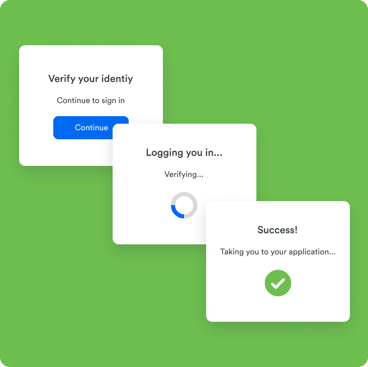 Three screenshots of the identity verification process with Duo Passport