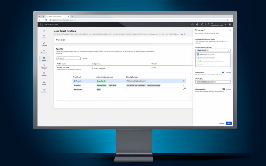 Cisco Secure Access SSE dashboard