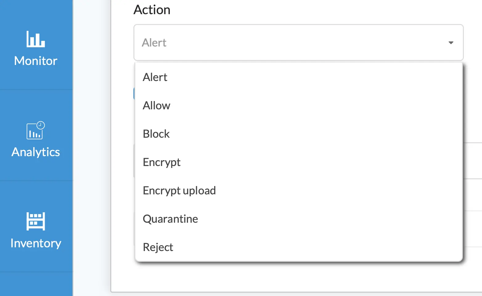 Versa DLP policy and incident management screen