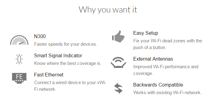 DAP-1330 N300 Wi-Fi Range Extender Features