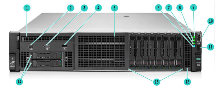 Front View – SFF chassis with optional Universal Media bay shown
