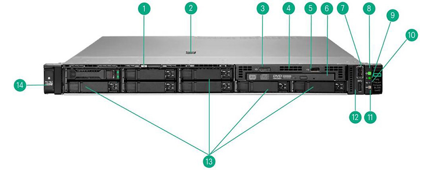 SFF Front View with optional Universal Media Bay, optical Drive, DisplayPort, USB 2.0