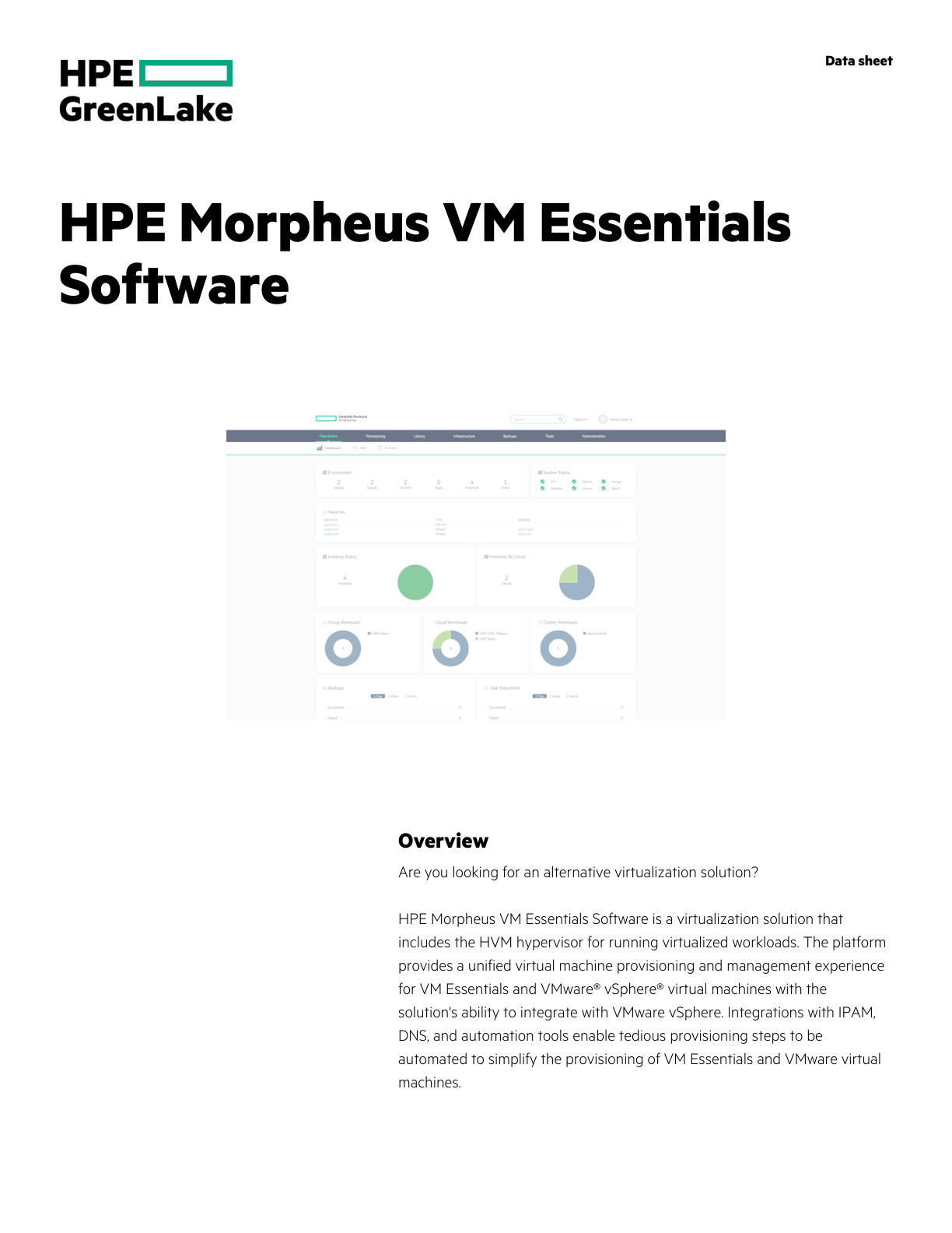 HPE Morpheus VM Essentials Software data sheet cover