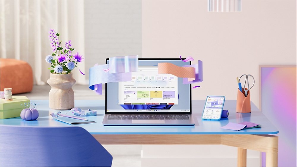 A laptop on a desk.