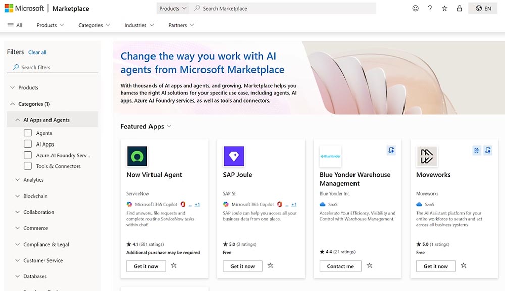 A Microsoft 365 Copilot window headed &ldquo;Your agents&rdquo;, listing Analyst, Researcher, Idea Coach, Prompt Coach and Visual Creator above a &ldquo;Built by Microsoft&rdquo; grid of agent cards.